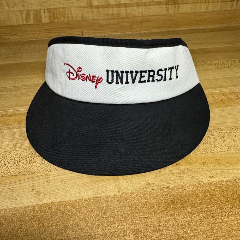 Vintage Disney University Visor Black White Terry Cloth Lining Made in USA Hat